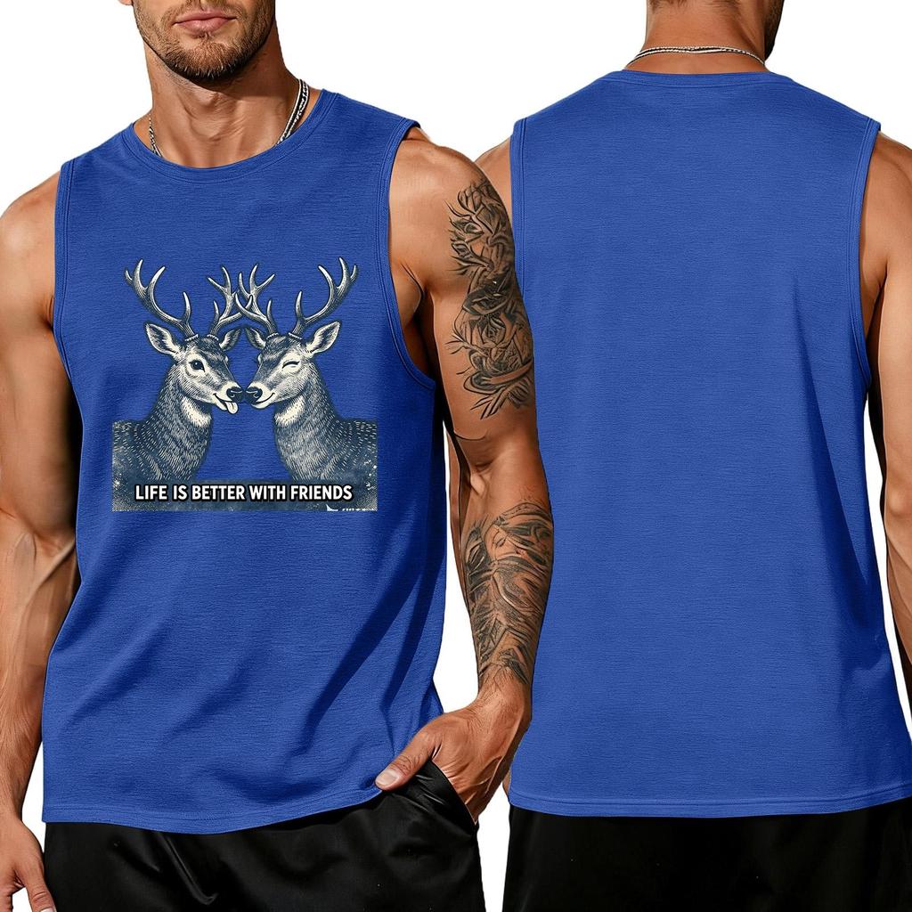 Men's Funny Animal Slogan Print Tank Top, Loose Fit Breathable Summer Gym Streetwear Casual Vest