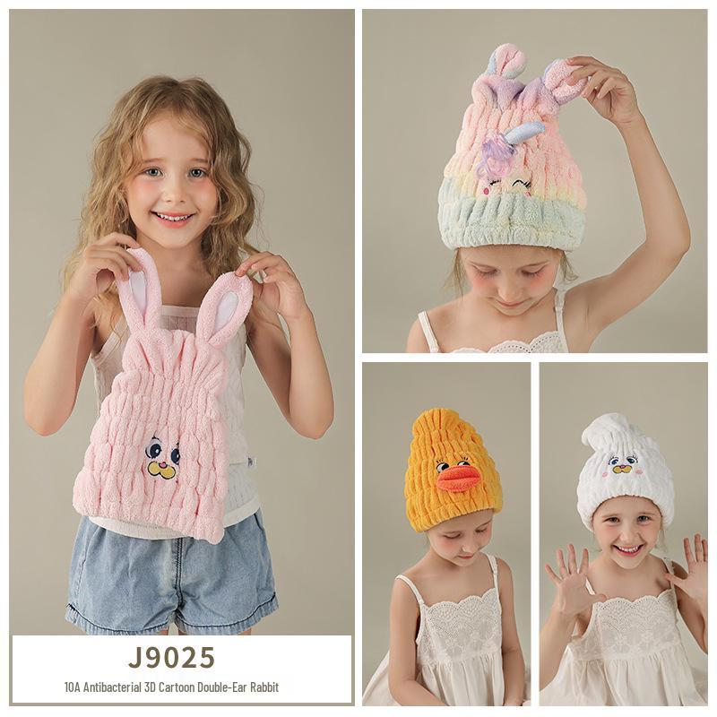 מגבת שיער כובע קורל פליז מצויר לילדים 2025 – רך, עבה, מתייבש במהירות, אביזר אמבטיה הורה-ילד