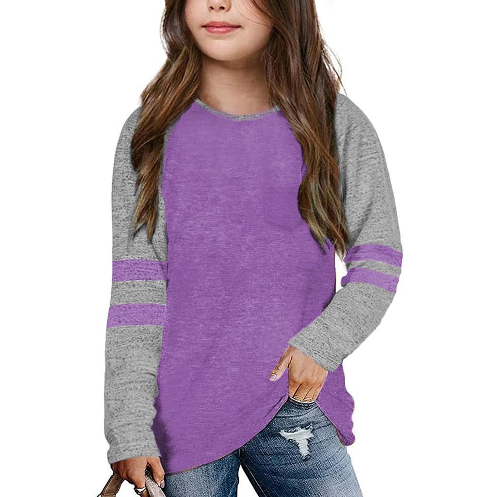 Flicktröjor För 4-15 År Långärmade Raglan Toppar med Rund Hals och Ficka