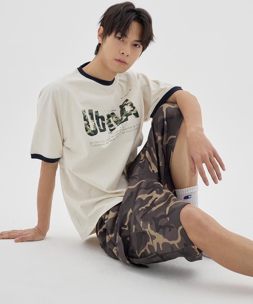 URBANAGE Bermuda Camo Wide Cargo Sweat Shorts_Khaki