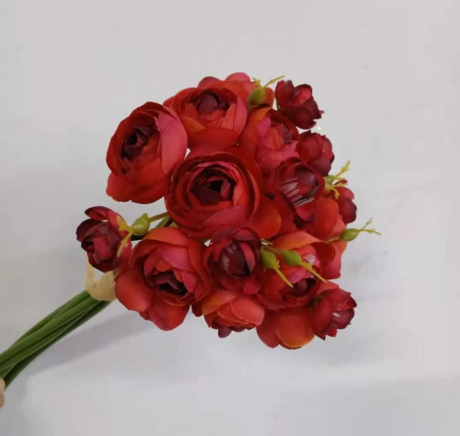 Small Tea Rose Lotus Bunch Fake Flower Simulation Artificial Camellia Hand Bouquet Decorative Ornament Wedding Photo Props