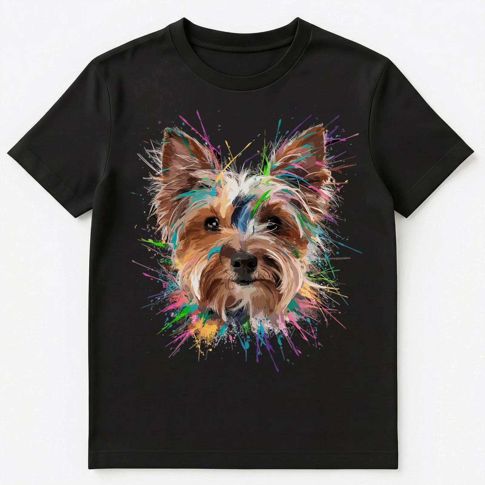 

Colorful Paint Splash Yorkshire Terrier Dog Art Graphic Unisex T-Shirt L