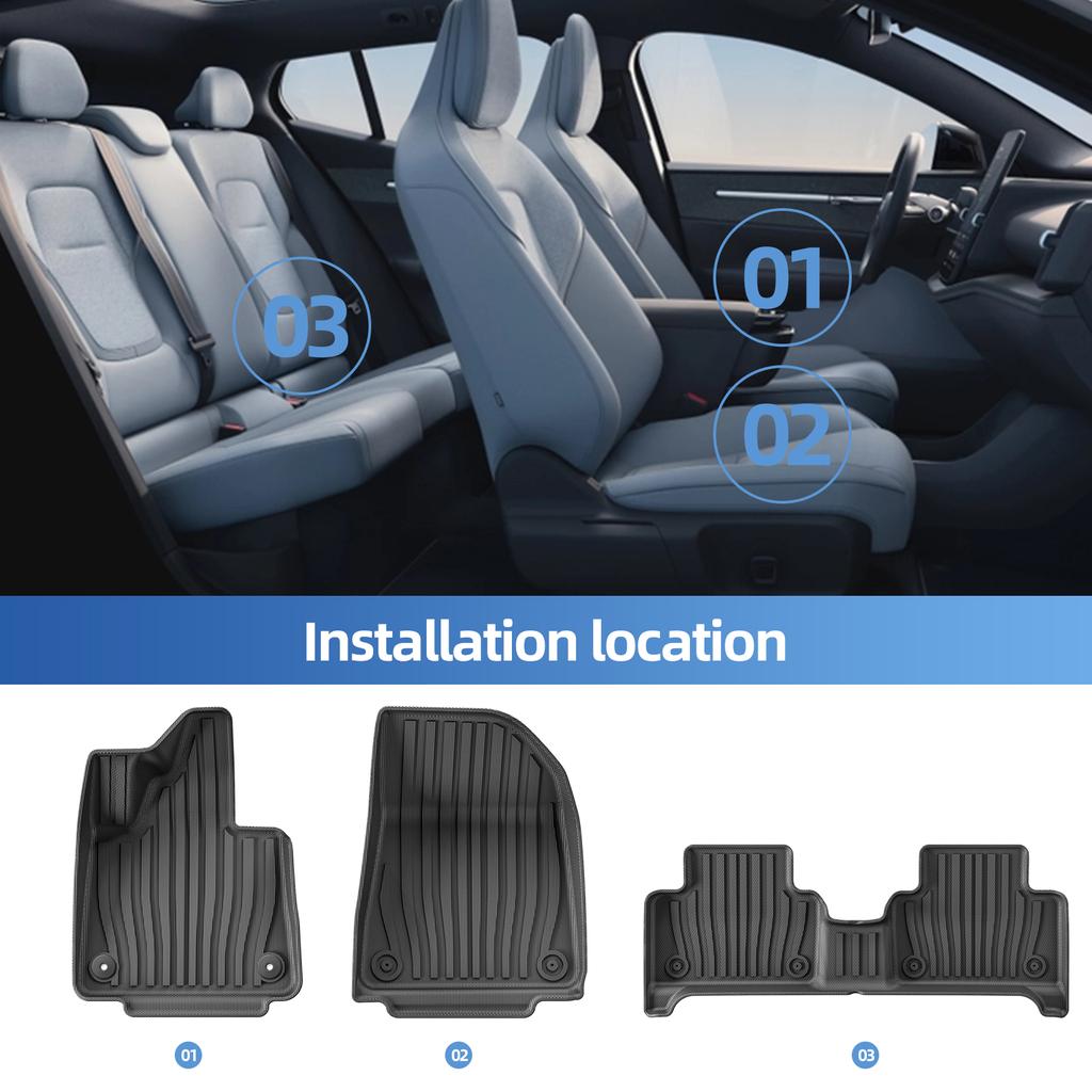 For Volvo EX30 2025 2025 Car Floor Mats Cargo Liner Trunk Pad TPE 3D Foot Mat Waterproof Odorless Tray Set BLACK