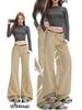 Women's Khaki Micro-Flared Casual Pants - Loose Fit, Autumn Retro Slimming Jeans