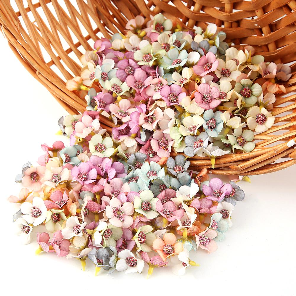 50/100Pcs 2cm Daisy Artificial Flowers Head Small Silk Multicolor Fake Flower Crown For Wreath DIY Craft Home Wedding Decoration