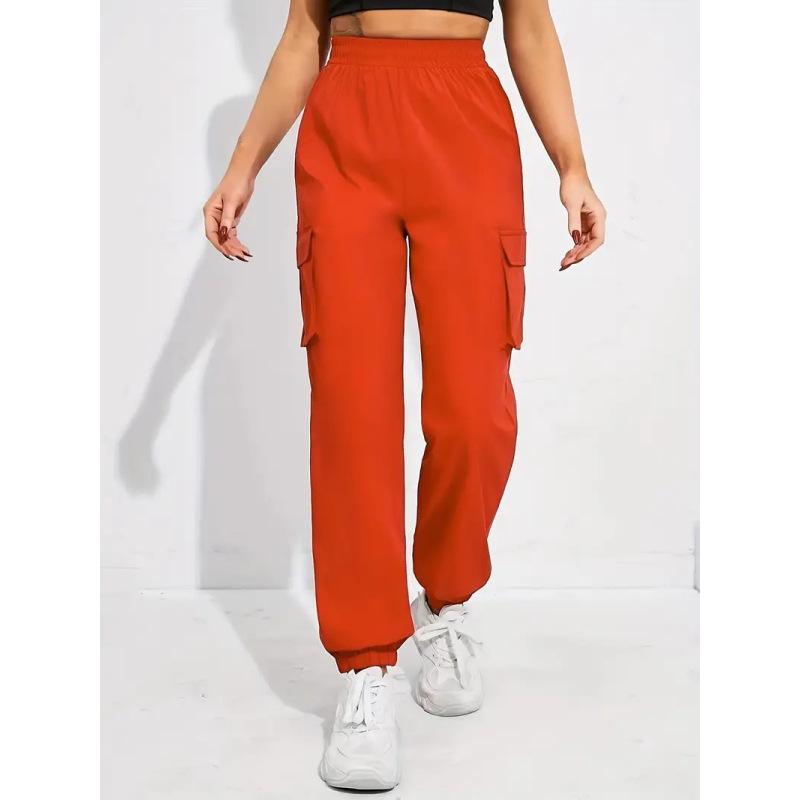 

Женские однотонные повседневные брюки-карго, свободные спортивные штаны с карманами и высокой талией M красный