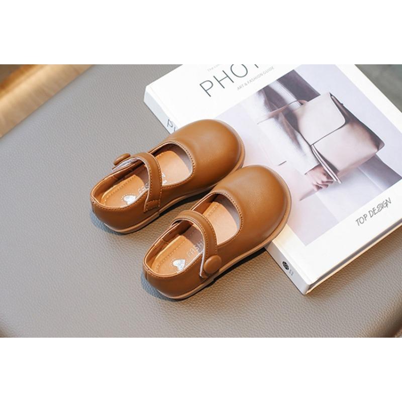 Fashion Little Girls Solid Color British Style Soft Sole Non Slip Leather Shoes