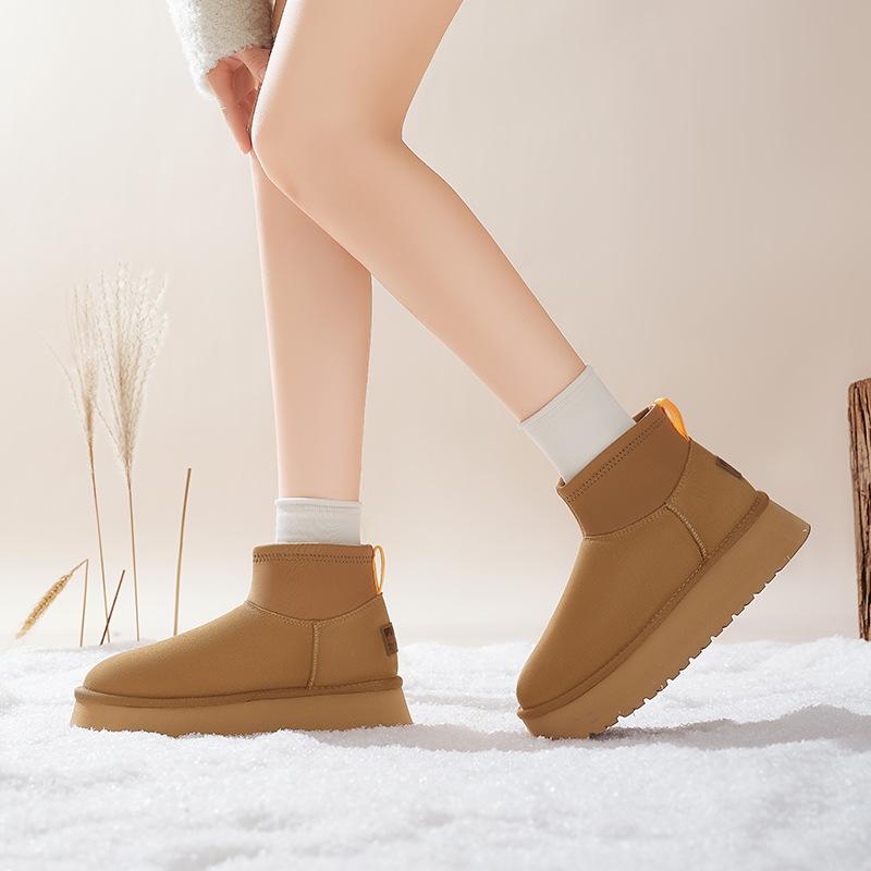 Augu Shiden Snow Boots Women's 2025 New Winter Fleece Thickened Short Boots Casual Outer Wear Thick-soled High-top Cotton Shoes