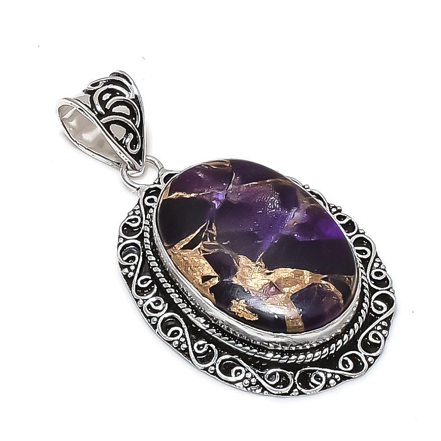Natural Copper Amethyst Gemstone 925 Sterling Silver Jewelry Pendant 2.21 ETC-14002
