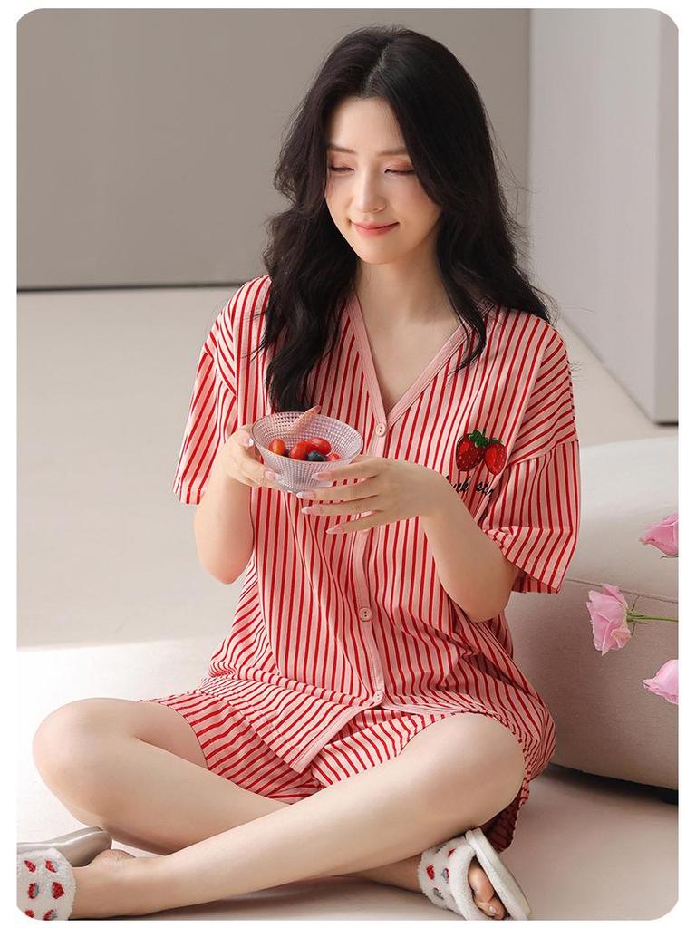 Women's Summer Modal Pajamas: Short Sleeve, Thin Style, with Chest Pads, Round Neck – Sweet Student Homewear
