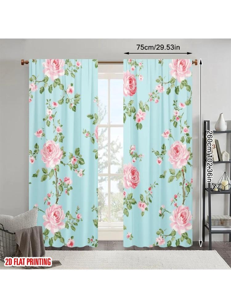 

Plane Printing Curtains Digital Printed Floral Symphony Polyester Woven Without Rod Decorations Home Curtain W100*H70(CM)-Grommet top&1PCS