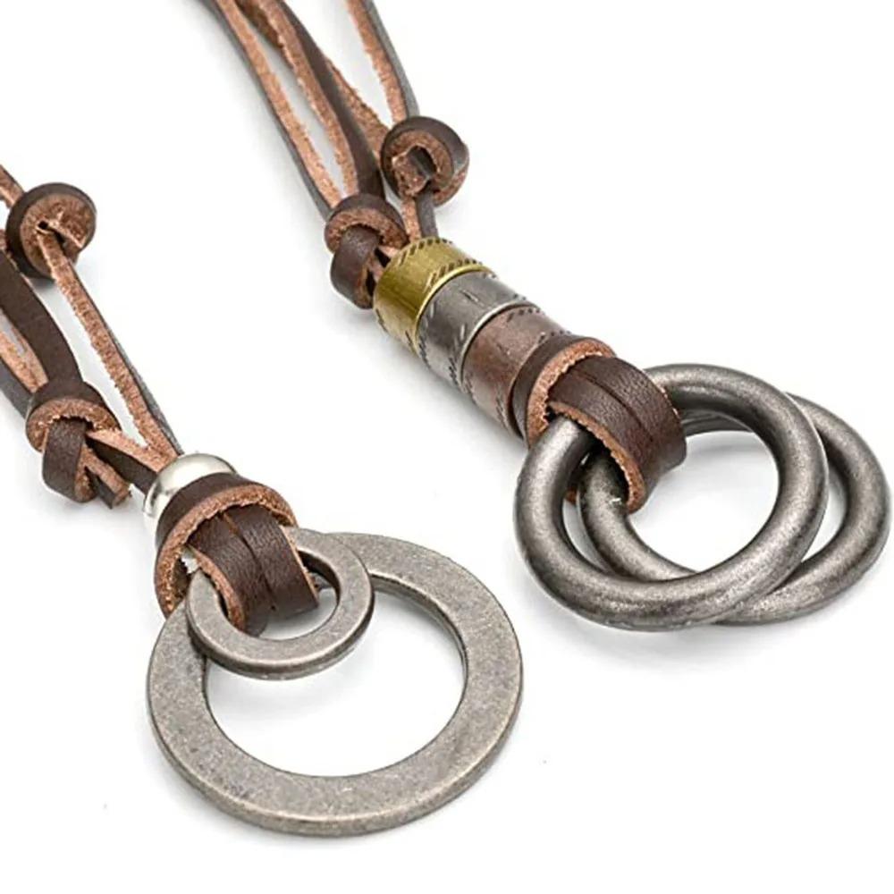 Boho Vintage Herren Halskette Verstellbare Echtes Leder Kordel Halskette Federn Anhänger Lange Charm Halskette Geschenk Handgefertigter Schmuck