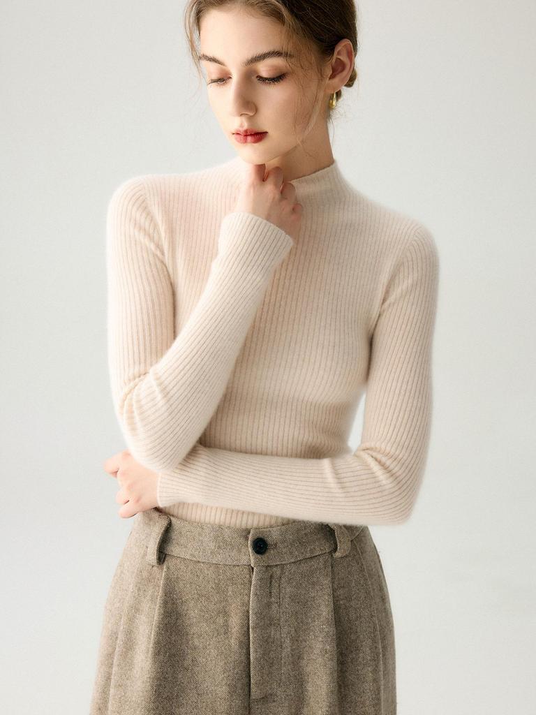 Maglione da donna a collo alto, vestibilità slim, 100% puro cashmere, per Autunno/Inverno