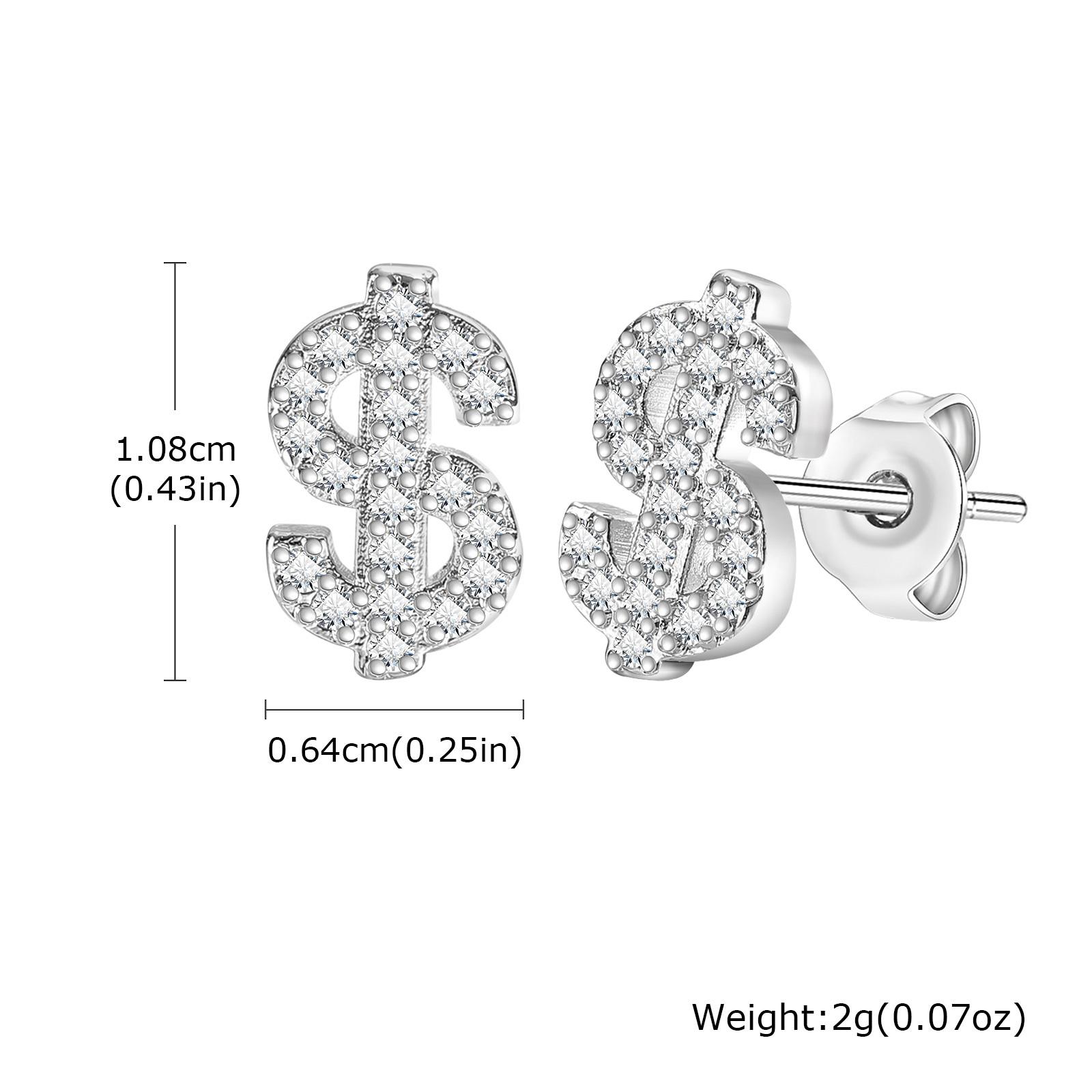 

Vnox Dollar Sign Stud Earrings for Men Women, Zircon Copper Earrings with Pierced Ear Holes, Hiphop Rock Punk Cool Jewelry Gifts