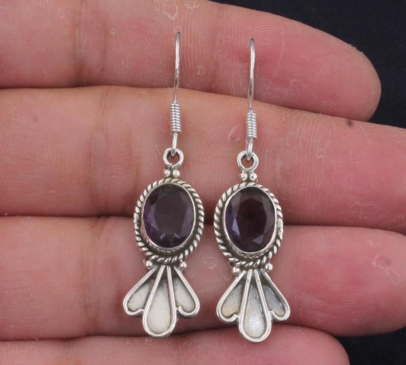 

Solid 925 Sterling Silver Amethyst Gemstone Drop Earring Handmade Designer Jewelry Bohemian Earring