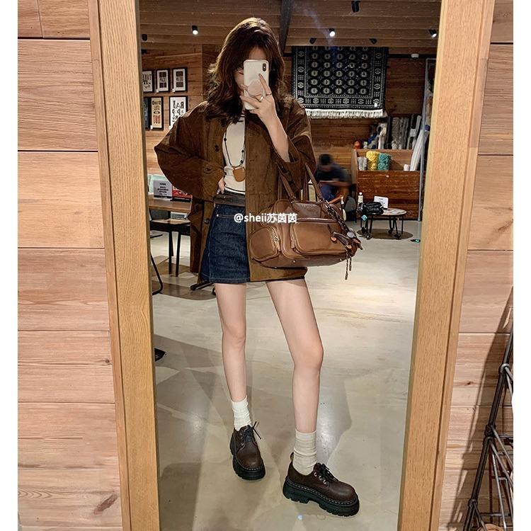 [Shei Su Yinyin] Little Martin~ Lace-up Thick-soled Heightening Casual Dr. Derby Small Leather Shoes Women's Loafers