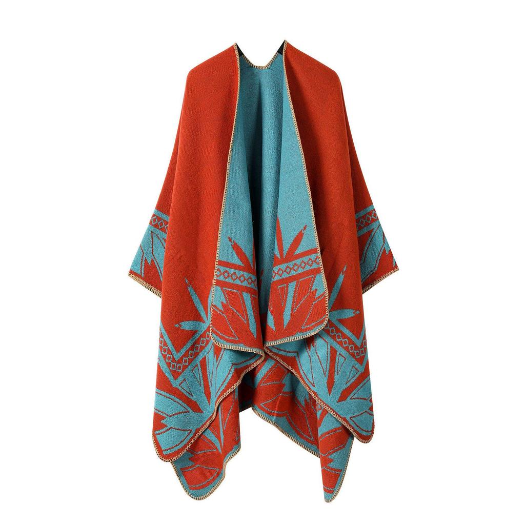 Solid Color Striped Shawl Cardigan: Warm, Versatile Imitation Cashmere Scarf for Autumn and Winter