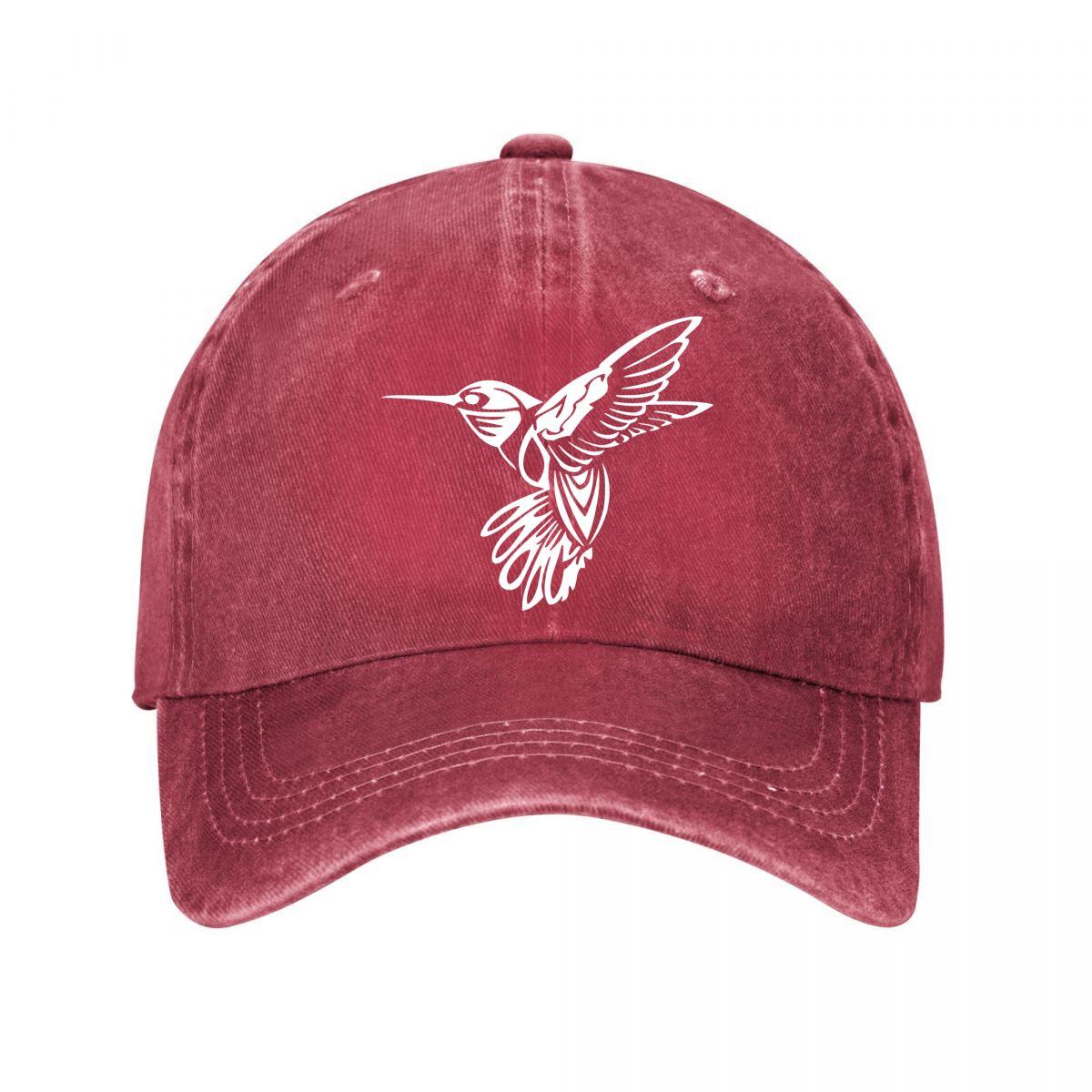 Hummingbird Embroidered Black Suede Baseball Cap Washed Baseball Cap Adjustable