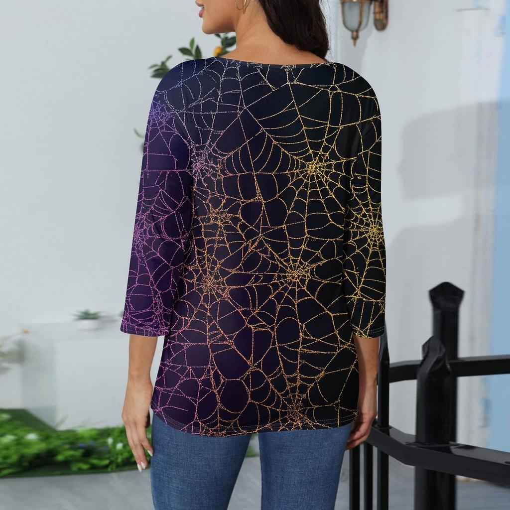 Women's Fashion Casual Round Neck 3/4 Sleeve Loose Printed T-Shirt Ladies Top