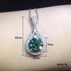 Teardrop Green Faceted Stone Double Halo Cluster Bail Pendant Women Luxury Neck Jewelry