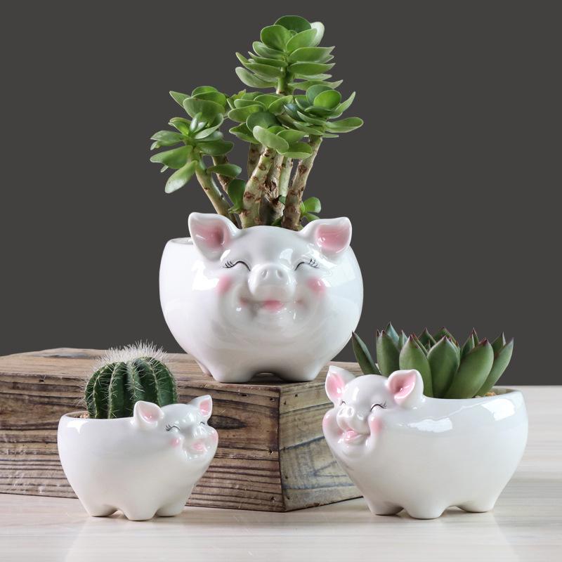 Simple Nordic Cartoon Animal Succulent Flower Pot Ceramic, Creative Gardening Water Flower Potter Home Decoration Ornament