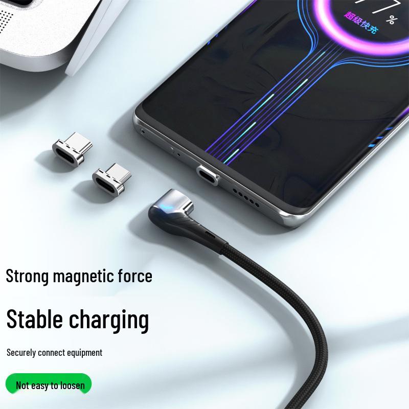 100W Magnetic Cross-Charging Cable: Elbow Type-C, for Android, Apple, 3-in-1