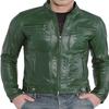 NOORA Men's Dark GREEN Leather Jacket | Slim Fit Real Biker Leather Jacket | Stylish Outwear Band COLLARED Jacket With Multi Zipper Pocket |
