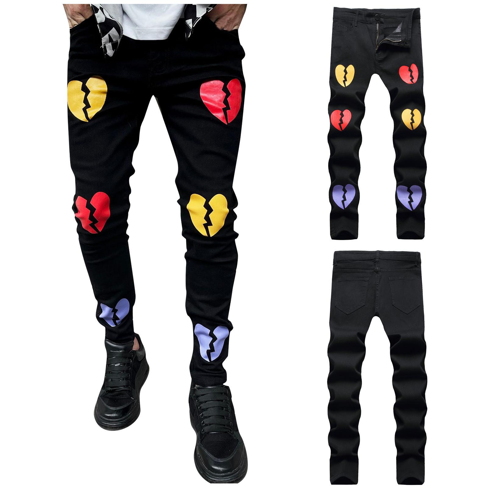 

Мужские джинсы с принтом, повседневные облегающие эластичные мужские брюки