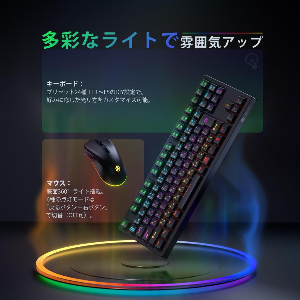 iClever Gaming Keyboard and Mouse Set, Wired, Red Switch, Mechanical Keyboard, Tenkeyless, Japanese Layout, 91 Keys, 80% Size, Macro Support,