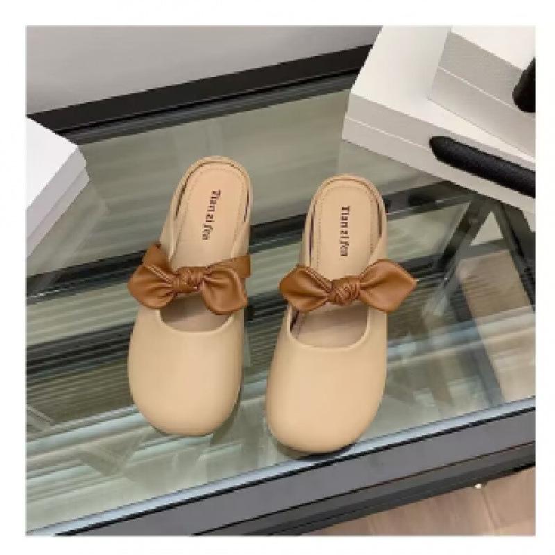 

Тапочки-полушапки с бантом и сумкой на голове для женщин, новинка 2025 года, мягкие, плоские, французские, классные тапочки 40 хаки