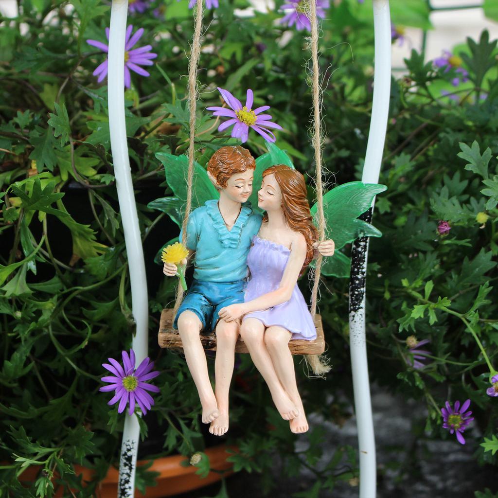 Luminous couple swing flower fairy, hanging, decorative craft, resin material, fluorescent wing fairy