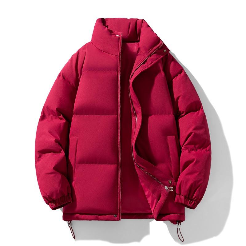 Stand-up Collar Solid Color Cotton-padded Clothes for Men and Women, Winter Bread Clothes, Large Size Thickened Warm Loose Tops, Trendy