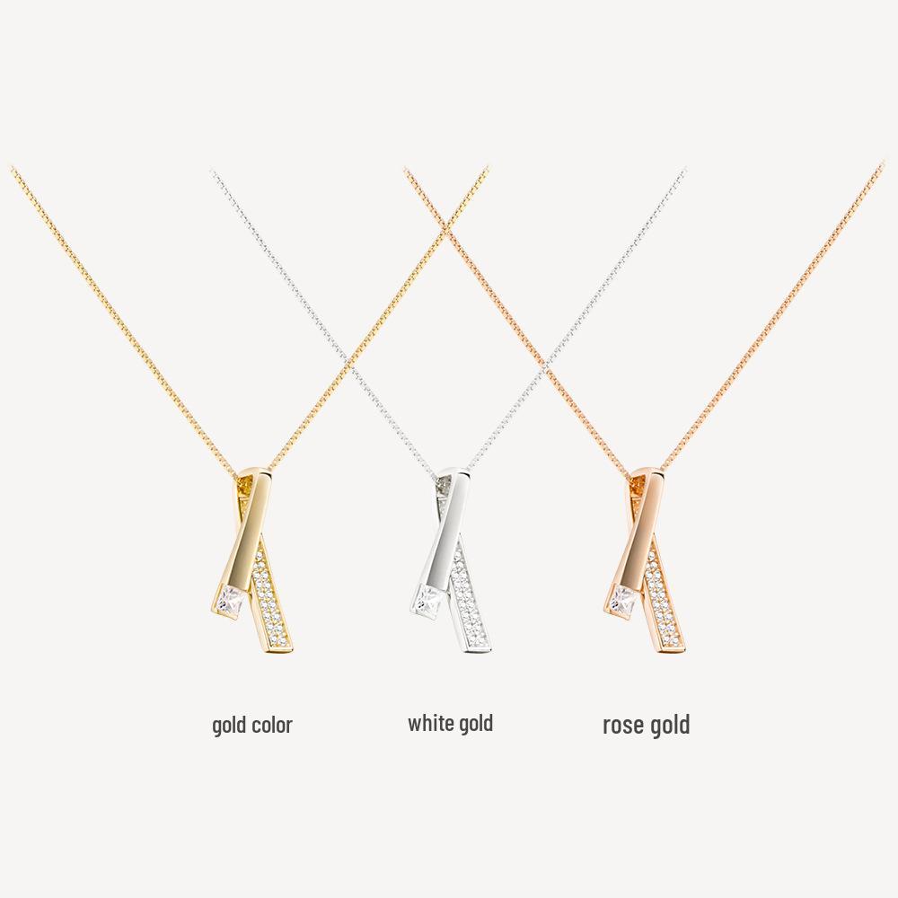 

S925 Sterling Silver Minimalist Geometric Lines Necklace - Korean Style Clavicle Chain Rose Gold Pendant + Necklace [40+5CM]