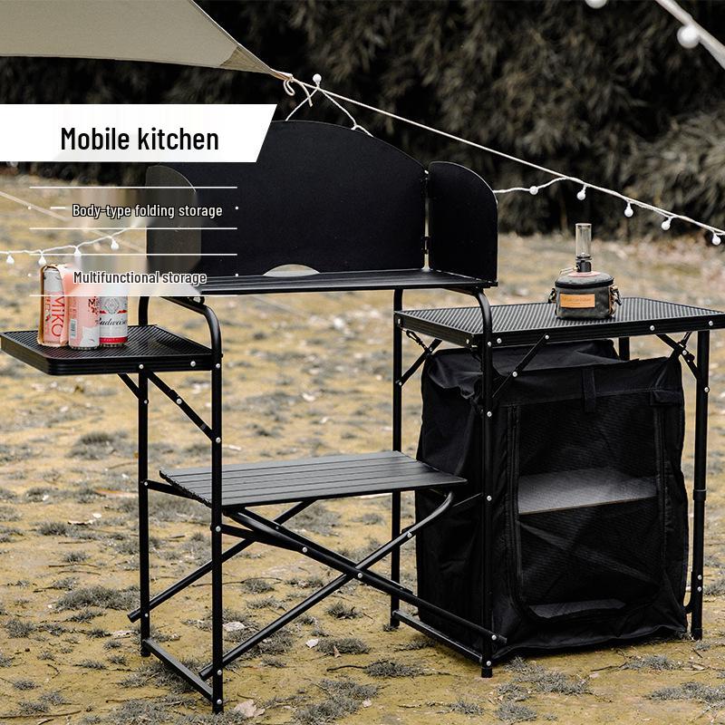 Portable Outdoor Camping Kitchen: Folding Stand with Grill, Fire Pit, and Tea Boiler for Mountain Adventures