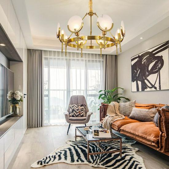 Modern Marble Copper Chandelier: Designer Round Lighting for Living Room, Restaurant, or Bedroom