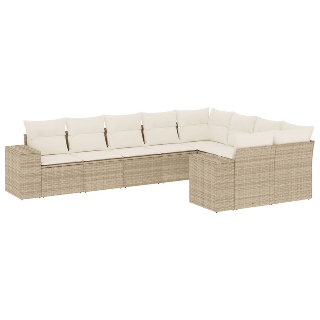 9 Piece Beige Garden Sofa Set with Cushions Poly Rattan