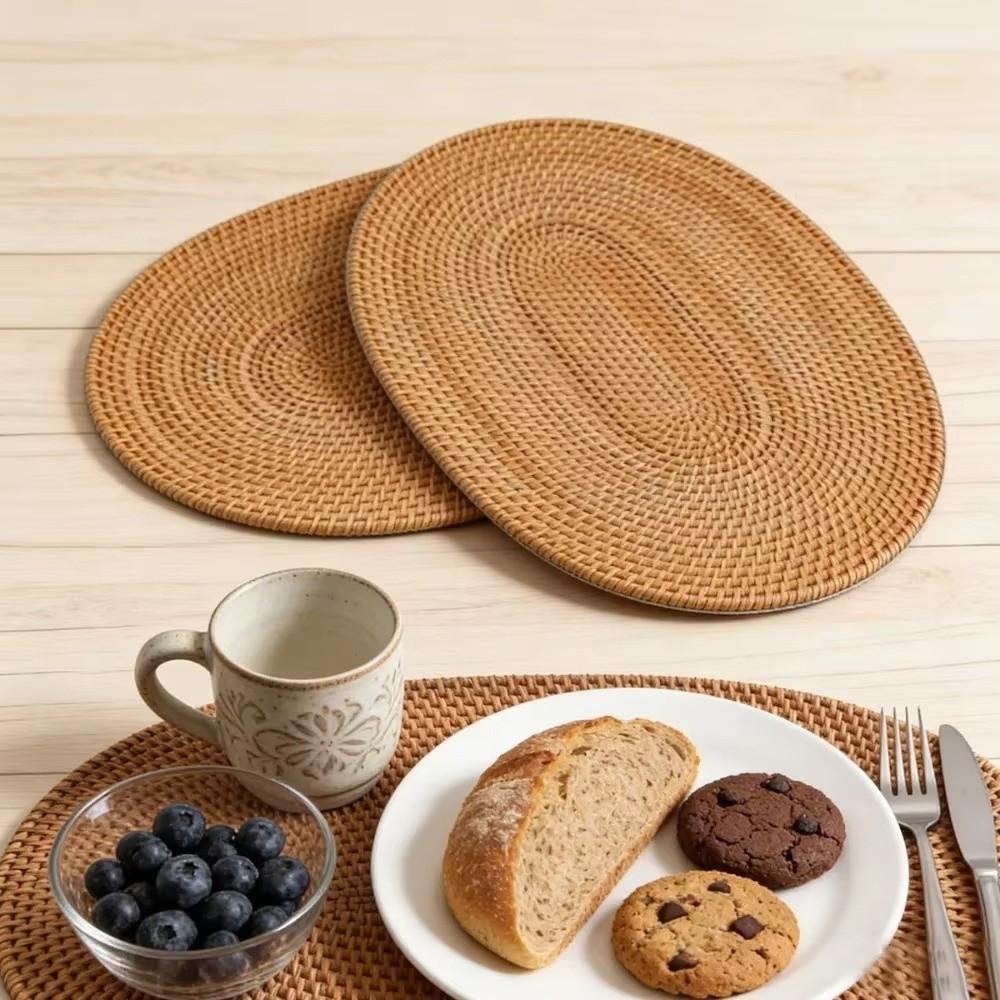 Oval Shape Rattan Woven Placemat Heat-Insulated Non-Slip Table Mat Heat-Resistant Mat Dining Table