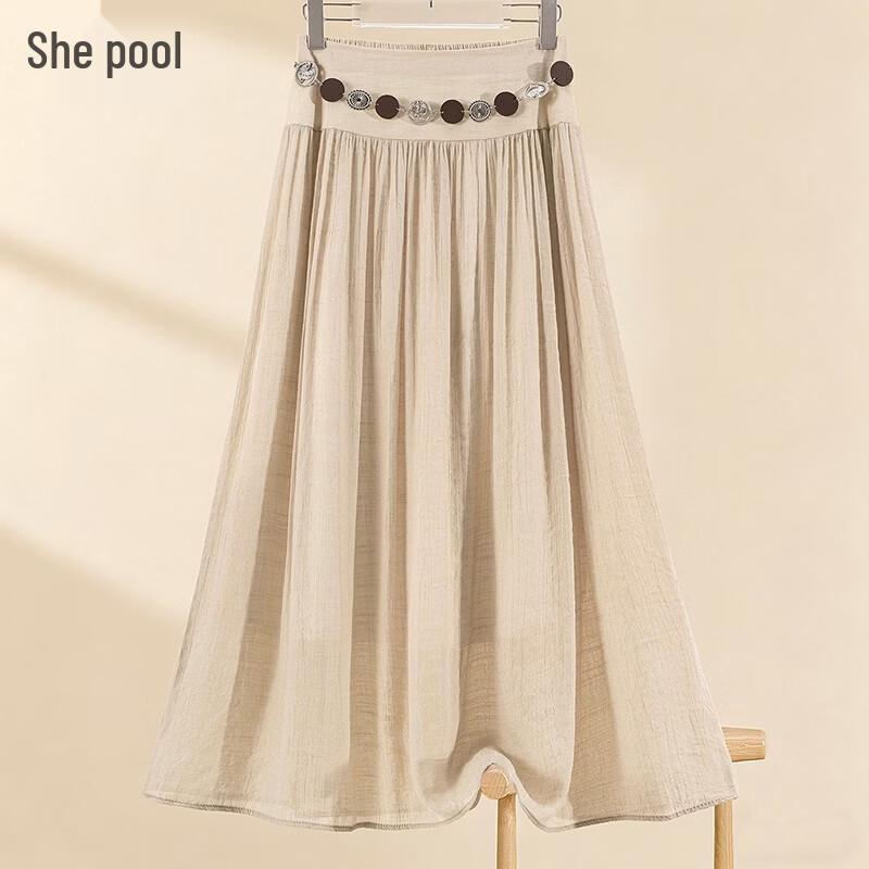 

Literary Style Elastic Waist Mid-length Skirt One Size