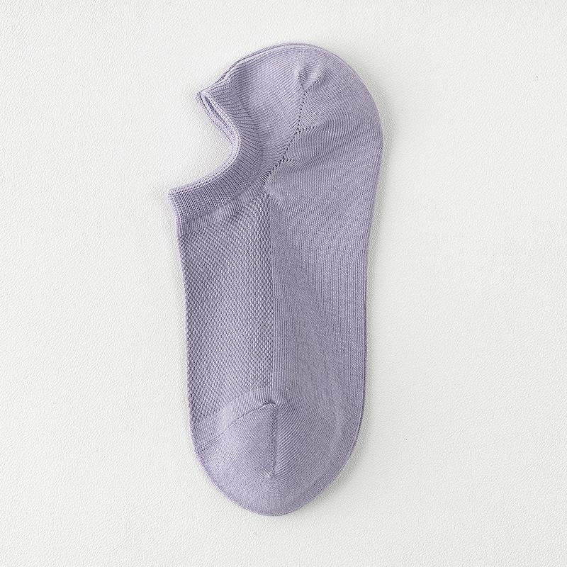 

Летние тонкие носки-следки для женщин, однотонные сетчатые из гребенного хлопка, классические, универсальные, противоскользящие, дышащие и влагоотводящие короткие носки 1 pair фиолетовый