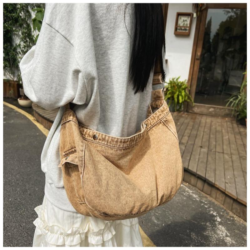 

Cowboy Canvas Bag Simple Vintage Washed Half Round Crossbody Bag