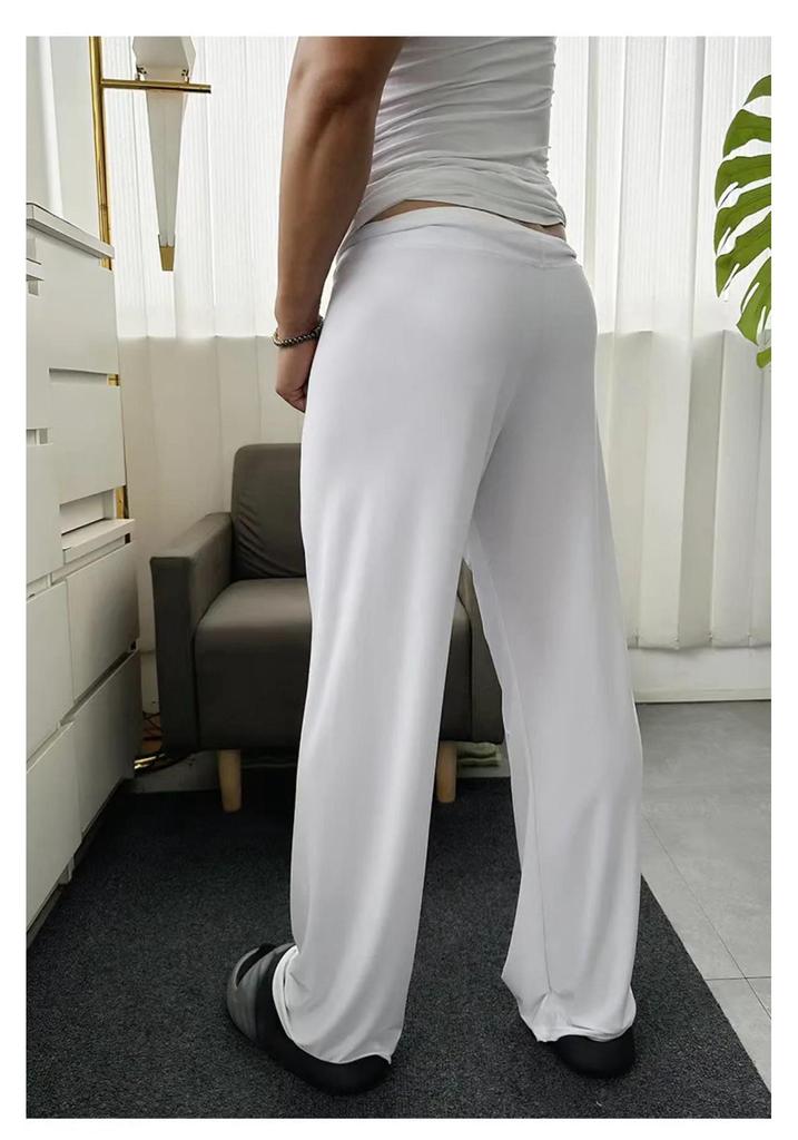 Pantaloni Pigiama Larghi Dritti da Uomo in Seta di Ghiaccio con Coulisse - Colore Unito, Taglie Forti, Abbigliamento Yoga