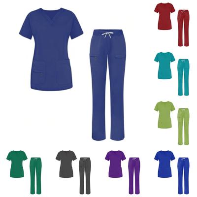 Soild Scrub Working Uniform Suit For Women's Cross V-Neck Short Sleeve Fun T-Shirts Workwear Tee With Pockets