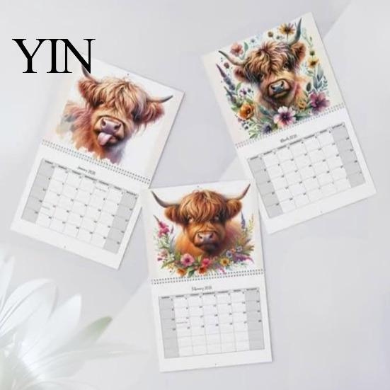 2027 Monthly Wall Organizer Highland Cow Calendar 2027, 12 Month Hanging Planner with Thick Paper Large Daily Blocks, Home Office Organizer,