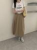 Pepper Patch Women's Elastic Waist Cotton Midi Skirt - Korean Style A-line for Spring/Summer