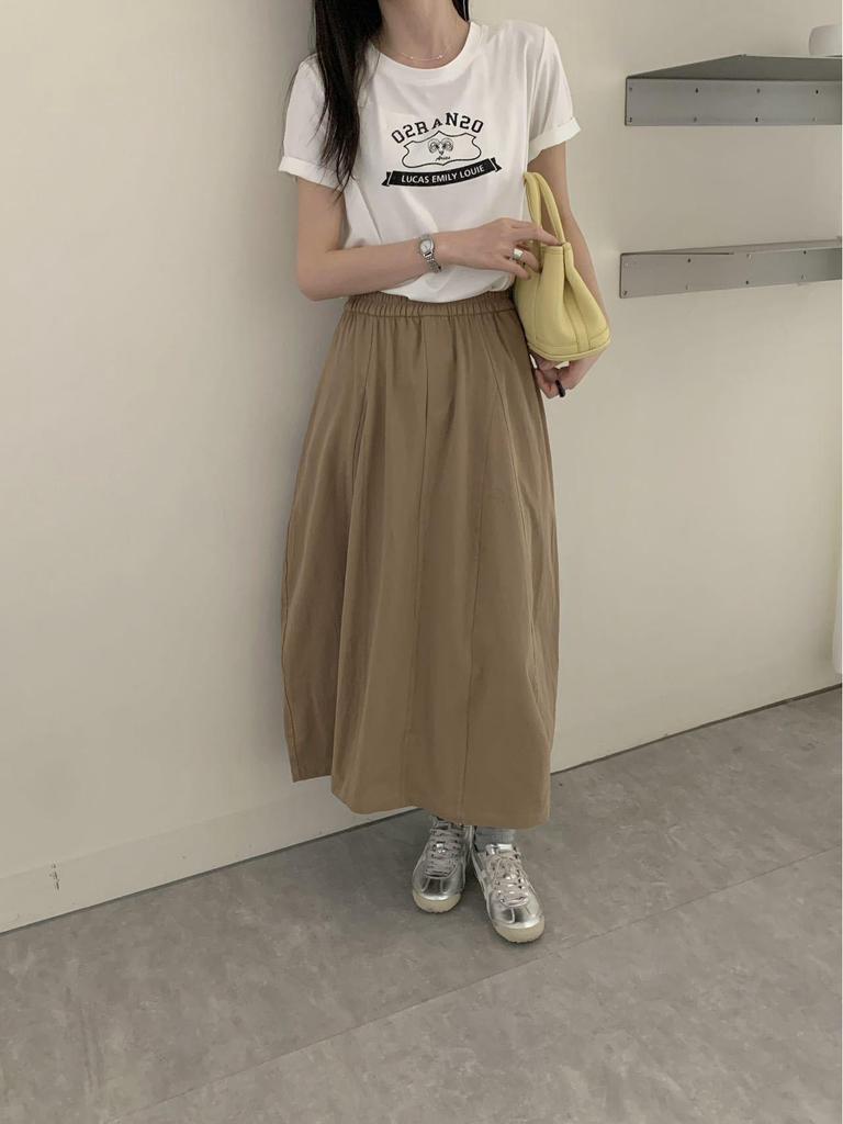 Pepper Patch Women's Elastic Waist Cotton Midi Skirt - Korean Style A-line for Spring/Summer