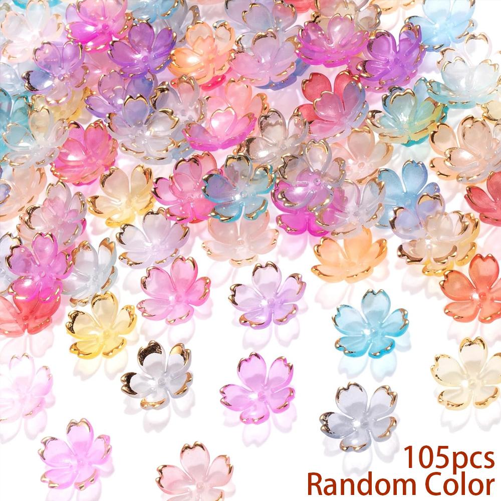 25/55/105pcs Acrylic Cherry Blossom Beads, Flower Shaped Spacer Beads, Five Petal Flower Beads DIY Summer Beach Ankle Bracelet Earrings Keychain