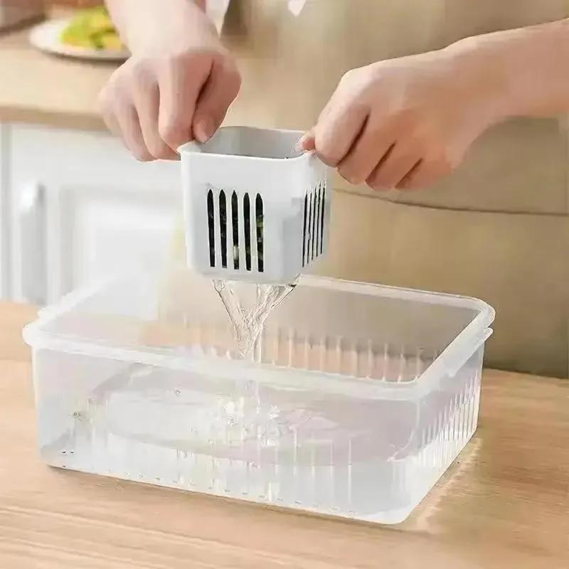 Kitchen Onion Ginger Garlic Storage Preservation Box Multi Grid Food Grade Fruit Vegetable Drain Box Refrigerator Storage Tank
