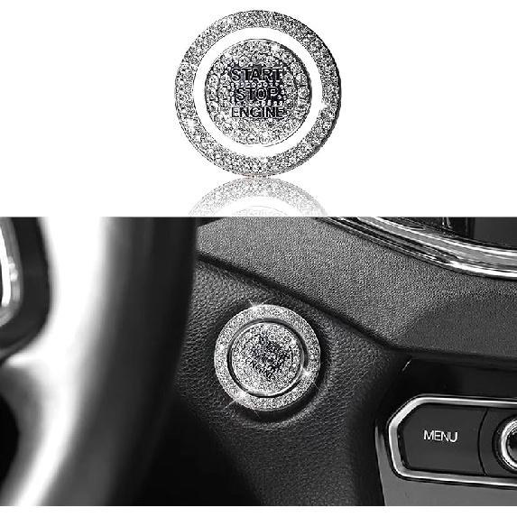 Bling Car Engine Start Button Cover, Sparkling Rhinestone Push Start Button Decorative Cover, Anti-Scratch Key Ignition & Knob Bling Ring, Universal белый
