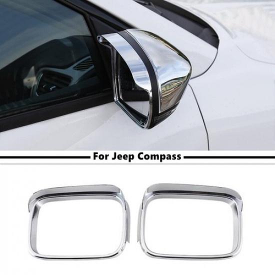 Fit For 2017-2025 Jeep Compass ABS Chrome Side Mirror Rain Eyebrow Cover Trim 2P