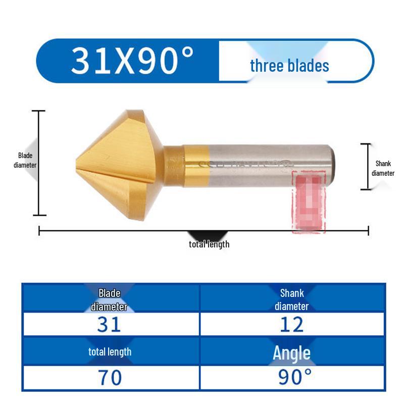 90° Titanium-Coated Chamfering Tool, Single/Three-Flute, 45° Countersink and Deburrer for Stainless Steel.